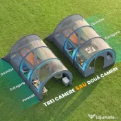 Outsunny Cort de Camping Impermeabil, Cort cu 5 Locuri, Zonă Separată de Dormit și Living, 480x260x200 cm, Gri și Albastru | Aosom Romania 