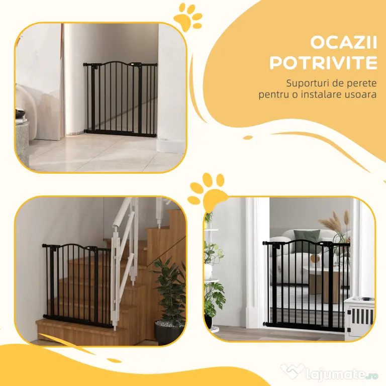 PawHut Poartă Extensibilă pentru Câini fără Șuruburi, Poartă de Siguranță Reglabilă, 94-100x94 cm, Negru | Aosom Romania