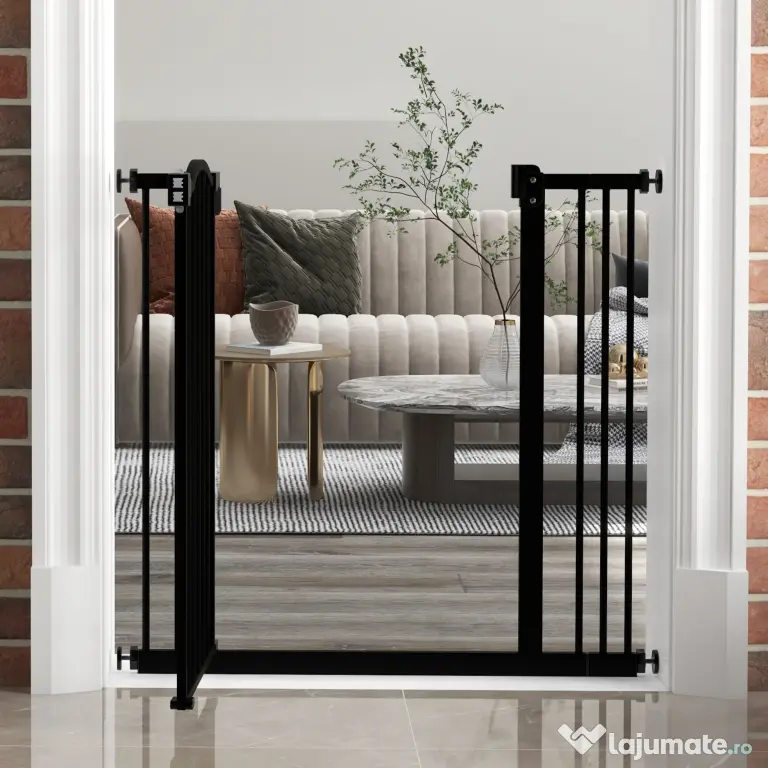 PawHut Poartă Extensibilă pentru Câini fără Șuruburi, Poartă de Siguranță Reglabilă, 94-100x94 cm, Negru | Aosom Romania