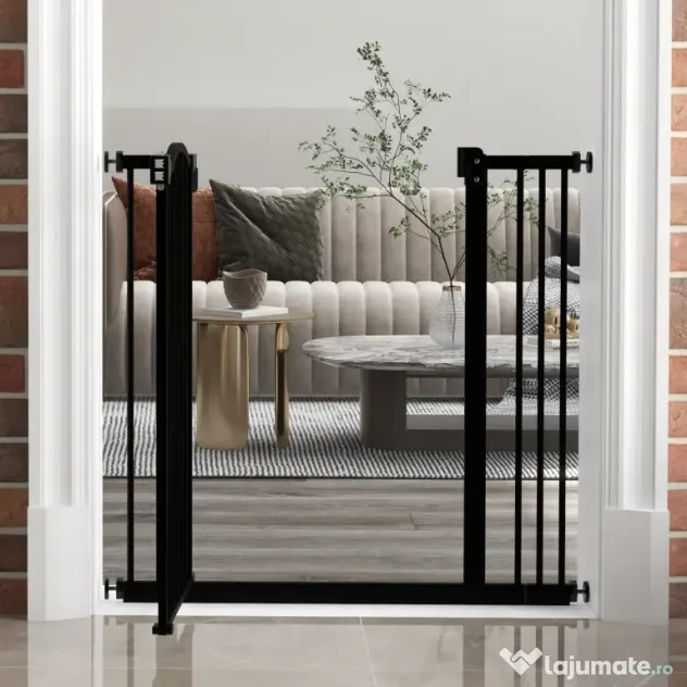 PawHut Poartă Extensibilă pentru Câini fără Șuruburi, Poartă de Siguranță Reglabilă, 94-100x94 cm, Negru | Aosom Romania