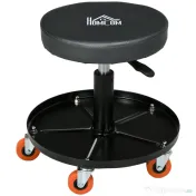 HOMCOM Scaun de atelier cu roți și suport pentru unelte, înălțime reglabilă și rotire, Ø40x25-48cm, negru 