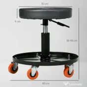HOMCOM Scaun de atelier cu roți și suport pentru unelte, înălțime reglabilă și rotire, Ø40x25-48cm, negru 