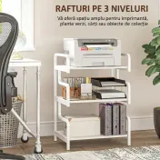 HOMCOM Raft Metalic Multifuncțional pe 3 Niveluri, Suport de Sol pentru Imprimantă și Dosare, Masă Auxiliară pentru Birou, Stil Industrial