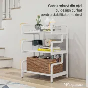 HOMCOM Raft Metalic Multifuncțional pe 3 Niveluri, Suport de Sol pentru Imprimantă și Dosare, Masă Auxiliară pentru Birou, Stil Industrial
