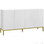 HOMCOM Bufet Modern pentru Living cu 4 Uși și Rafturi Reglabile, Închidere Moale, 140x40x75 cm, Alb | Aosom Romania