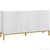 HOMCOM Bufet Modern pentru Living cu 4 Uși și Rafturi Reglabile, Închidere Moale, 140x40x75 cm, Alb | Aosom Romania