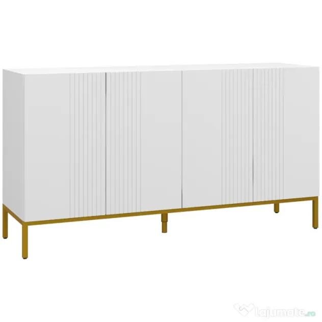 HOMCOM Bufet Modern pentru Living cu 4 Uși și Rafturi Reglabile, Închidere Moale, 140x40x75 cm, Alb | Aosom Romania