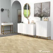 HOMCOM Bufet Modern pentru Living cu 4 Uși și Rafturi Reglabile, Închidere Moale, 140x40x75 cm, Alb | Aosom Romania