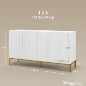 HOMCOM Bufet Modern pentru Living cu 4 Uși și Rafturi Reglabile, Închidere Moale, 140x40x75 cm, Alb | Aosom Romania
