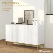 HOMCOM Bufet Modern pentru Living cu 4 Uși și Rafturi Reglabile, Închidere Moale, 140x40x75 cm, Alb | Aosom Romania