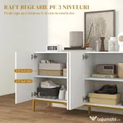 HOMCOM Bufet Modern pentru Living cu 4 Uși și Rafturi Reglabile, Închidere Moale, 140x40x75 cm, Alb | Aosom Romania