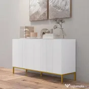 HOMCOM Bufet Modern pentru Living cu 4 Uși și Rafturi Reglabile, Închidere Moale, 140x40x75 cm, Alb | Aosom Romania