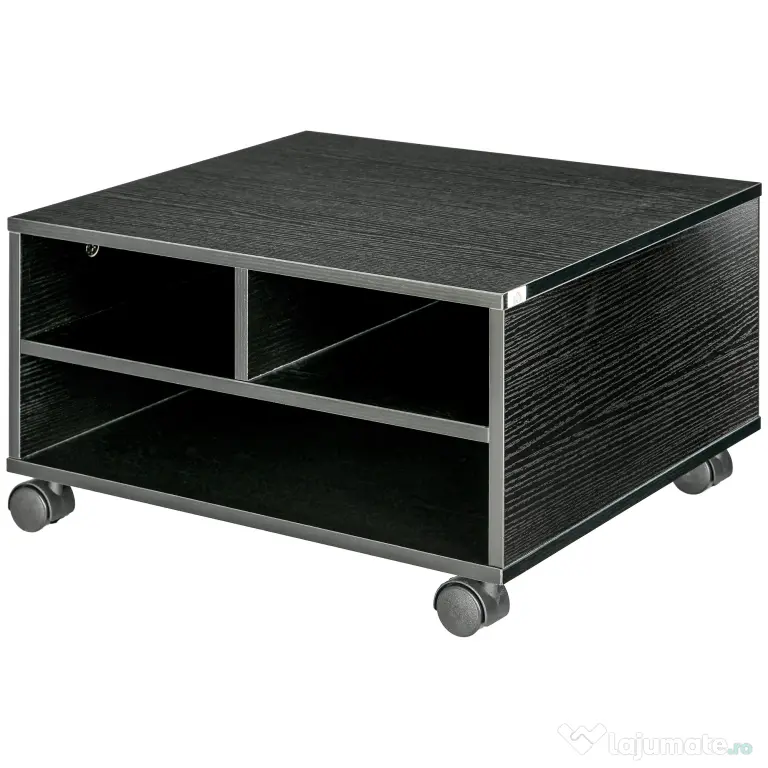 HOMCOM Cabinet pentru Imprimantă cu 2 Rafturi, Birou din Lemn și Cabinet de studiu cu Roți, 47x40x22.5 cm, Negru | Aosom Romania