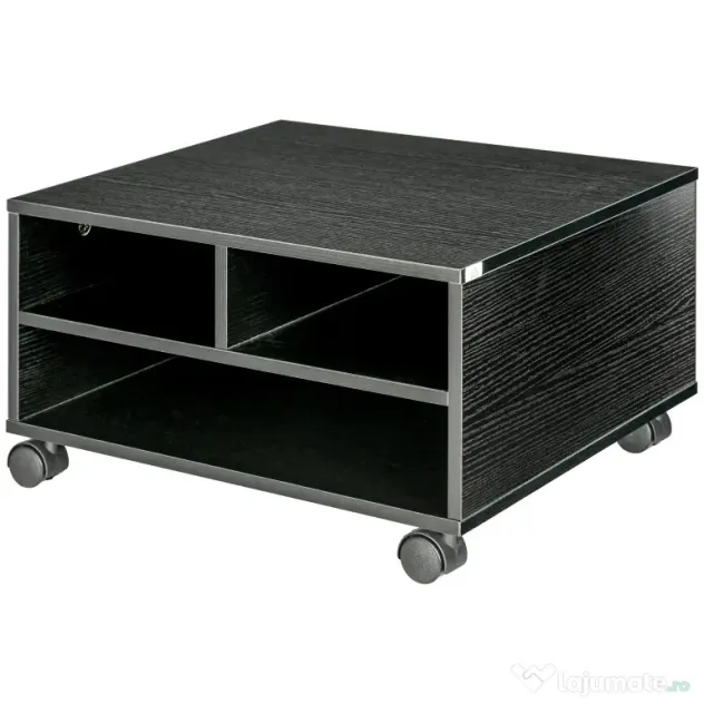 HOMCOM Cabinet pentru Imprimantă cu 2 Rafturi, Birou din Lemn și Cabinet de studiu cu Roți, 47x40x22.5 cm, Negru | Aosom Romania