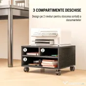 HOMCOM Cabinet pentru Imprimantă cu 2 Rafturi, Birou din Lemn și Cabinet de studiu cu Roți, 47x40x22.5 cm, Negru | Aosom Romania 