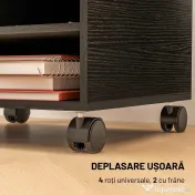 HOMCOM Cabinet pentru Imprimantă cu 2 Rafturi, Birou din Lemn și Cabinet de studiu cu Roți, 47x40x22.5 cm, Negru | Aosom Romania 