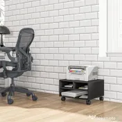 HOMCOM Cabinet pentru Imprimantă cu 2 Rafturi, Birou din Lemn și Cabinet de studiu cu Roți, 47x40x22.5 cm, Negru | Aosom Romania 