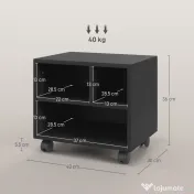 HOMCOM Suport Imprimantă pe 2 Niveluri cu Depozitare, Cărucior Imprimantă pe Roți cu 3 Compartimente, 40x30x36 cm, Negru | Aosom Romania 