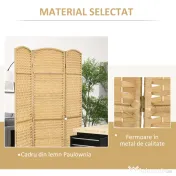 HOMCOM Paravan Interior Pliabil cu 3 Panouri Împletit din PP și Lemn de Pin, 135x1,7x180 cm, Lemn Natural | Aosom Romania 
