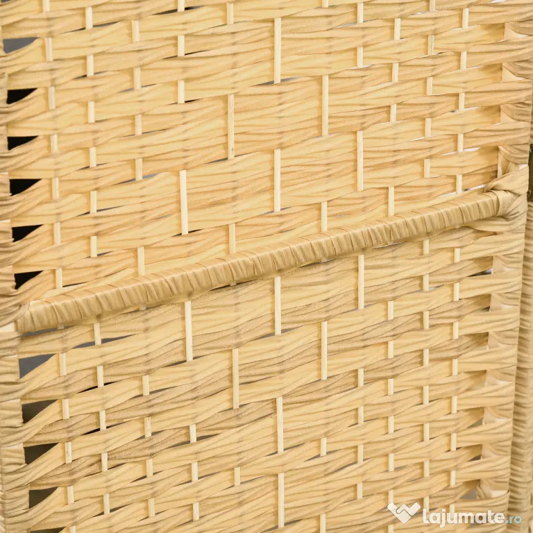 HOMCOM Paravan Interior Pliabil cu 3 Panouri Împletit din PP și Lemn de Pin, 135x1,7x180 cm, Lemn Natural | Aosom Romania