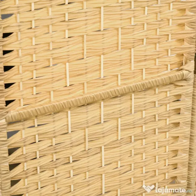 HOMCOM Paravan Interior Pliabil cu 3 Panouri Împletit din PP și Lemn de Pin, 135x1,7x180 cm, Lemn Natural | Aosom Romania