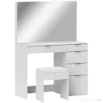 HOMCOM Set Masă de Toaletă cu Oglindă și 5 Sertare și Taburet de Machiaj Tapițat, 97,2x44,5x136,5 cm, Alb | Aosom Romania