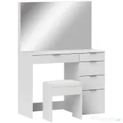 HOMCOM Set Masă de Toaletă cu Oglindă și 5 Sertare și Taburet de Machiaj Tapițat, 97,2x44,5x136,5 cm, Alb | Aosom Romania 