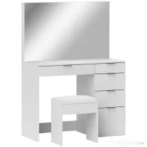 HOMCOM Set Masă de Toaletă cu Oglindă și 5 Sertare și Taburet de Machiaj Tapițat, 97,2x44,5x136,5 cm, Alb | Aosom Romania