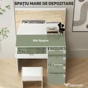 HOMCOM Set Masă de Toaletă cu Oglindă și 5 Sertare și Taburet de Machiaj Tapițat, 97,2x44,5x136,5 cm, Alb | Aosom Romania 