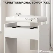 HOMCOM Set Masă de Toaletă cu Oglindă și 5 Sertare și Taburet de Machiaj Tapițat, 97,2x44,5x136,5 cm, Alb | Aosom Romania 