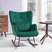 HOMCOM Fotoliu Balansoar din Catifea cu Spătar Înalt, Fotoliu Balansoar cu Pernă și Brațe, 70x86x94 cm, Verde | Aosom Romania 