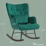 HOMCOM Fotoliu Balansoar din Catifea cu Spătar Înalt, Fotoliu Balansoar cu Pernă și Brațe, 70x86x94 cm, Verde | Aosom Romania 
