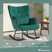 HOMCOM Fotoliu Balansoar din Catifea cu Spătar Înalt, Fotoliu Balansoar cu Pernă și Brațe, 70x86x94 cm, Verde | Aosom Romania 