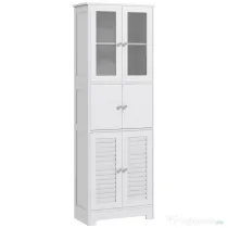 HOMCOM Dulap pentru Baie cu 3 Uși Duble din Lemn 60x30x170.5 cm, Alb | Aosom Romania