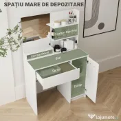 HOMCOM Masă de Toaletă cu Oglindă și Taburet, 80x40x132 cm, Alb | Aosom Romania