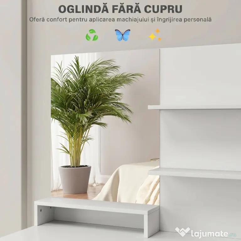 HOMCOM Masă de Toaletă cu Oglindă și Taburet, 80x40x132 cm, Alb | Aosom Romania