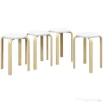 HOMCOM Set 4 Taburete Rotunde Stivuibile din Lemn Alb, Ø40x45 cm