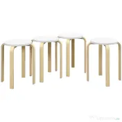 HOMCOM Set de Scaune Stivuibile pentru 4 Persoane, Scaune Moderne de Stivuire, Scaune Rotunde fără Spate, 40x40x45 cm, Lemn Natural | Aosom Romania 