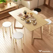 HOMCOM Set de Scaune Stivuibile pentru 4 Persoane, Scaune Moderne de Stivuire, Scaune Rotunde fără Spate, 40x40x45 cm, Lemn Natural | Aosom Romania 