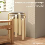 HOMCOM Set de Scaune Stivuibile pentru 4 Persoane, Scaune Moderne de Stivuire, Scaune Rotunde fără Spate, 40x40x45 cm, Lemn Natural | Aosom Romania 