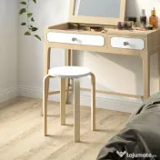HOMCOM Set de Scaune Stivuibile pentru 4 Persoane, Scaune Moderne de Stivuire, Scaune Rotunde fără Spate, 40x40x45 cm, Lemn Natural | Aosom Romania 
