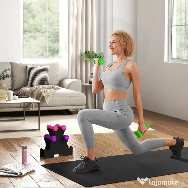 SPORTNOW Set de Gantere cu Suport, 6 Gantere în Total 2x1 kg, 2x2 kg, 2x3 kg, Multicolor | Aosom Romania