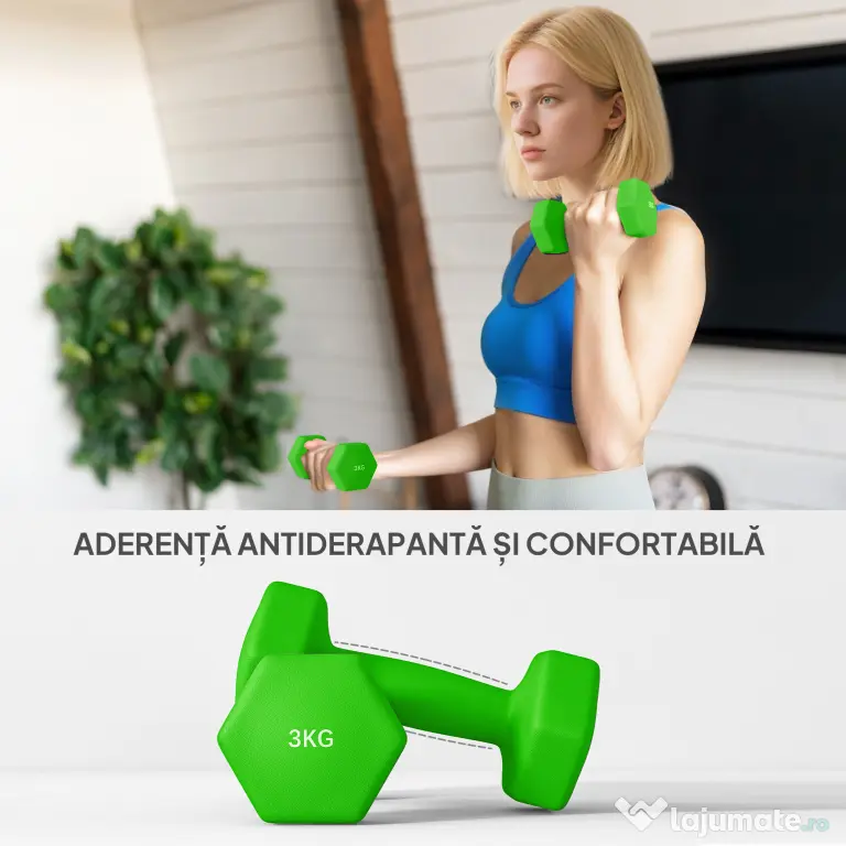 SPORTNOW Set de Gantere cu Suport, 6 Gantere în Total 2x1 kg, 2x2 kg, 2x3 kg, Multicolor | Aosom Romania