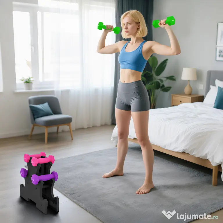 SPORTNOW Set de Gantere cu Suport, 6 Gantere în Total 2x1 kg, 2x2 kg, 2x3 kg, Multicolor | Aosom Romania