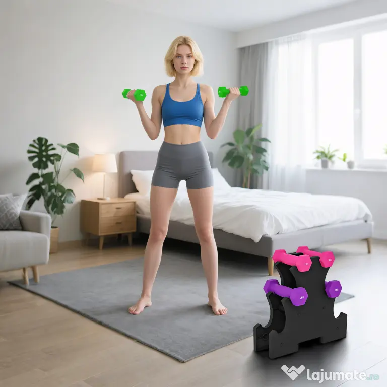 SPORTNOW Set de Gantere cu Suport, 6 Gantere în Total 2x1 kg, 2x2 kg, 2x3 kg, Multicolor | Aosom Romania