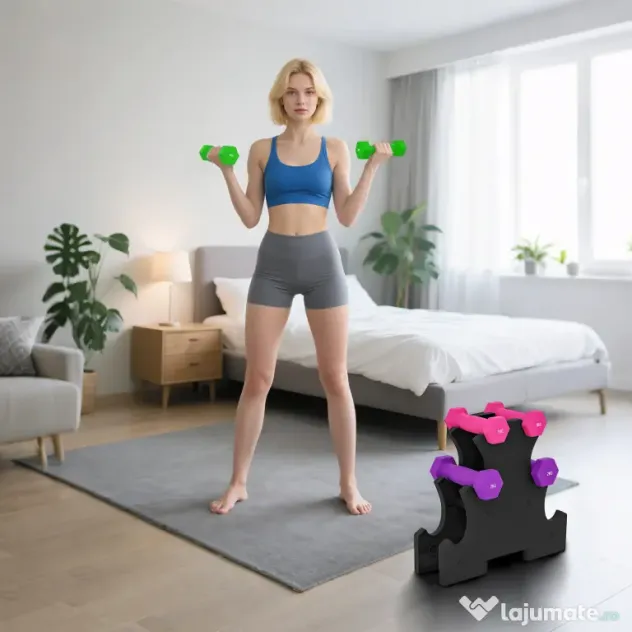 SPORTNOW Set de Gantere cu Suport, 6 Gantere în Total 2x1 kg, 2x2 kg, 2x3 kg, Multicolor | Aosom Romania
