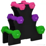 SPORTNOW Set de Gantere cu Suport, 6 Gantere în Total 2x1 kg, 2x2 kg, 2x3 kg, Multicolor