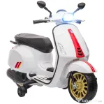 AIYAPLAY Motocicletă electrică pentru copii, licență Vespa, cu roți ajutătoare, far și muzică, din PP și metal, 107x47x73 cm, albă