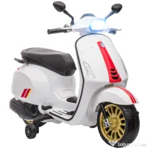 AIYAPLAY Motocicletă Electrică pentru Copii, Motocicletă cu Muzică, Două Motoare, Far, MP3, USB, Radio FM și 2 Roți de Antrenament, 107x47x73 cm, Alb | Aosom Romania