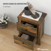 HOMCOM Noptieră cu 2 Sertare în Stil Rustic, Noptieră pentru dormitor din Lemn, 40x30x56 cm, Maro | Aosom Romania 